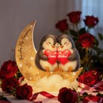 Personalized Penguin Couple Heart Star Moon Acrylic LED Night Light with Name and Text Home Decor Birthday Valentine's Day Gift for Couple