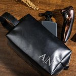 Personalized Engarved Monogram Waterproof Leather Toiletry Bag with Handle Groomsmen Anniversary Father's Day Gift for Men