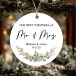 Ornamento personalizzato in ceramica con foto del nostro primo Natale con testo e data Regalo di Natale decorativo per coppie di nuovi sposi