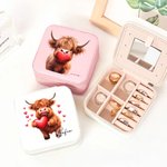 Personalized Cute Love Heart Highland Cow PU Leather Jewelry Box with Name Birthday Anniversary Valentine's Day Gift for Women