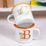 Personalised Cartoon Cute Animal Cloud 12 oz Coloured Rim Enamel Mug with Name and Initial Daily Use Birthday Gift for Boys and Girls