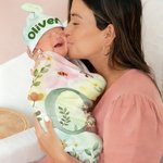 Set de manta y gorro personalizados de algodón 100% con guirnalda de flores y animales con nombre Regalo de cumpleaños para baby shower para recién nacidos