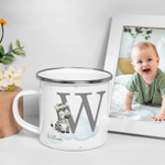 Personalised Cartoon Cute Animal Cloud 12 oz Coloured Rim Enamel Mug with Name and Initial Daily Use Birthday Gift for Boys and Girls