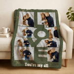 Personalized Love 10 Photos Soft Throw Blanket with Text Home Decor Valentine's Day Birthday Gift for Couple