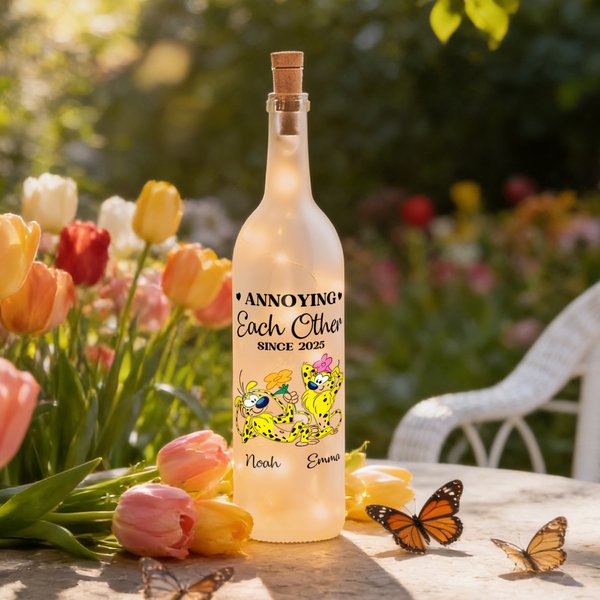 Personalized Long Tailed Leopard Marsupilami Love Quote LED Bottle Lamp with Name Home Decor Valentine's Day Gift for Couples | Callie × Marsupilami®