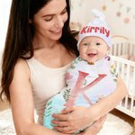 Set de manta y gorro personalizados de algodón 100% con guirnalda de flores y animales con nombre Regalo de cumpleaños para baby shower para recién nacidos