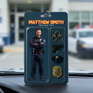 Personalized Photo 3D Effect Cartoon Fireman Police Acrylic Keychain with Department Position and Name Birthday Gift for Fireman Police