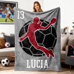 Personalised Handball-Themed Silhouette Soft Throw Blanket with Name and Number Home Decor Birthday Gift for Handball Enthusiasts