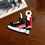 Ornamento in legno personalizzato con luci colorate dei pattini da hockey su ghiaccio e nome della decorazione dell'albero Regalo di Natale per gli amanti dell'hockey su ghiaccio