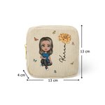 Sac de Rangement en Velours Côtelé Personnalisé avec Fleur de Naissance Personnage Dessin Animé et Nom Cadeau Anniversaire pour Femme