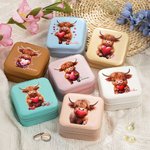 Personalized Cute Love Heart Highland Cow PU Leather Jewelry Box with Name Birthday Anniversary Valentine's Day Gift for Women