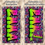 Personoitu graffitityylinen ylisuuri rantapyyhe nimellä täydellinen syntymäpäivälahja lapsille ja perheelle
