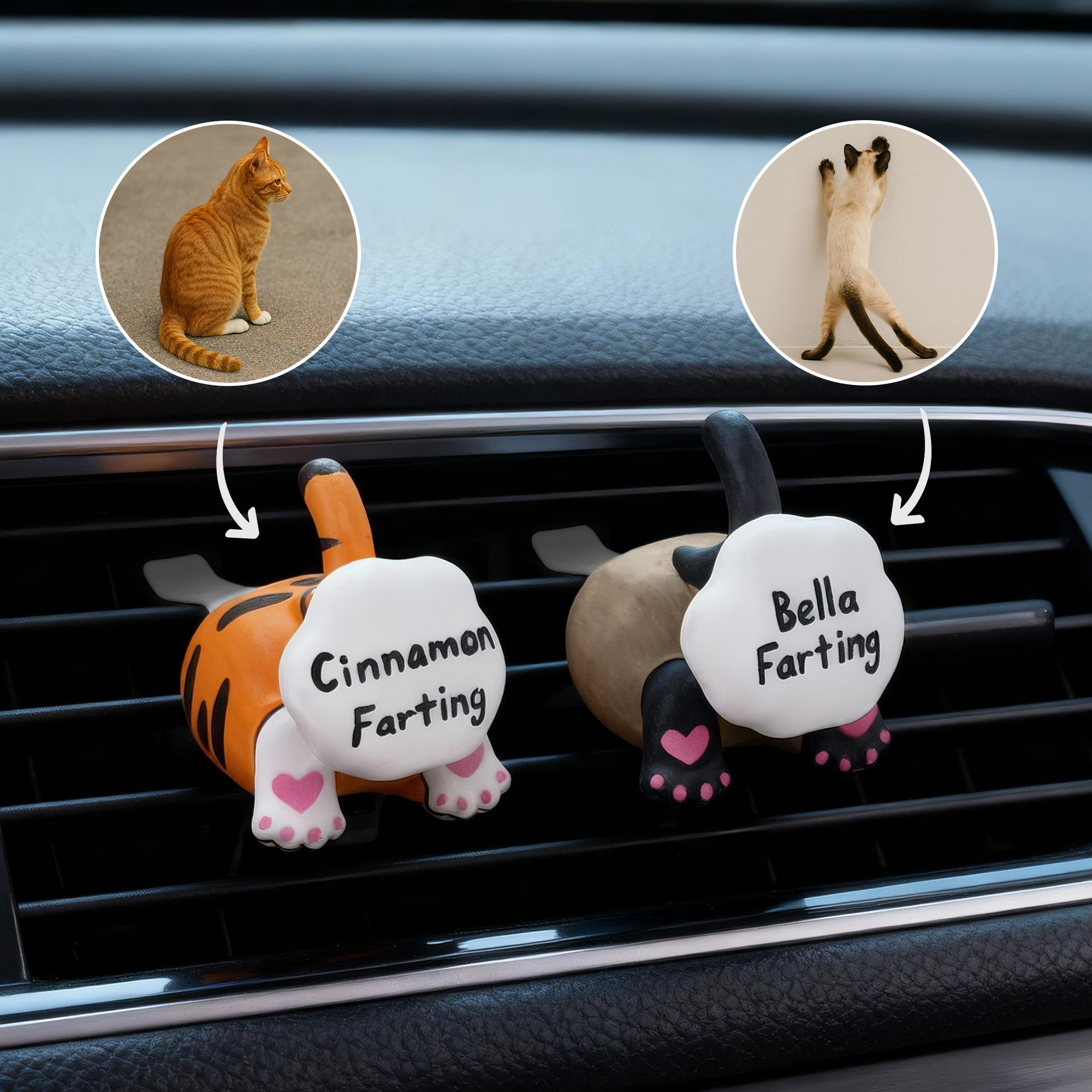 Diffuseur de parfum de voiture personnalisé avec nom dessiné à la main Accessoires de voiture Cadeau pour les amoureux des chats