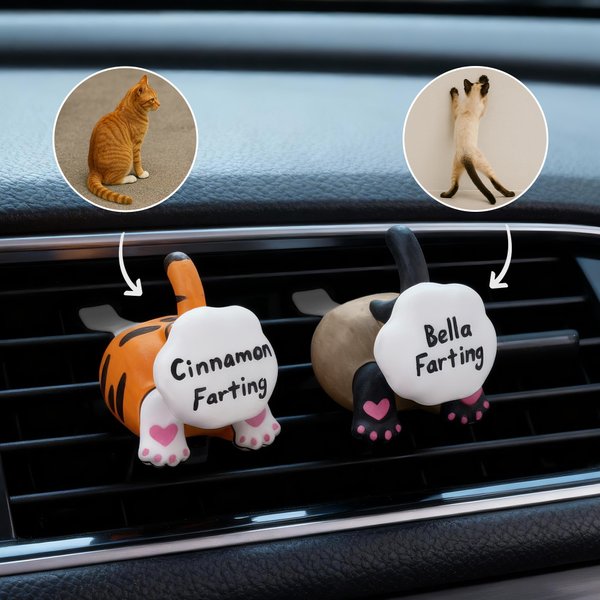 Personalised Cat Butt Cartoon Gypsum Air Car Diffuser Vent Clip with Hand-Drawn Name and Text Car Accessories Birthday Gift for Cat Lovers Car Owners