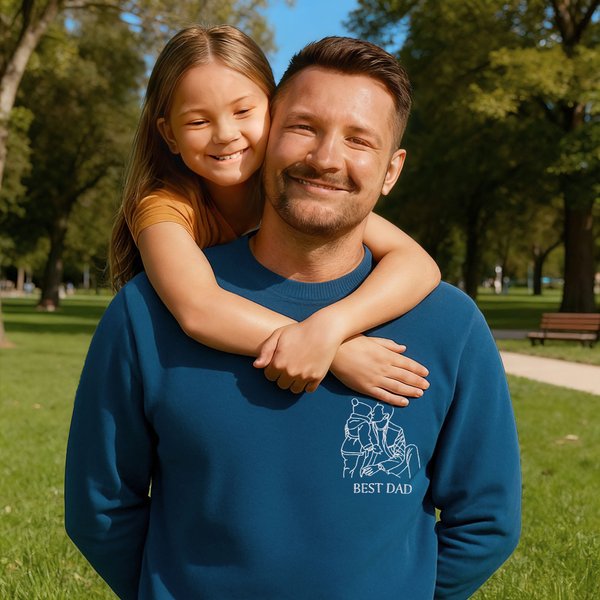 Personalisiertes T-Shirt Sweatshirt Hoodie mit Wunschtext und Line Art Stickerei vom Foto Geburtstag Jahrestag Geschenk für Mütter Väter Freunde