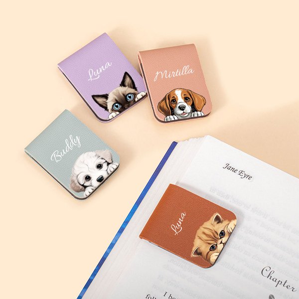 Segnalibro in pelle magnetico personalizzato con nome e animale regalo per amanti di cani e gatti o appassionati di letture