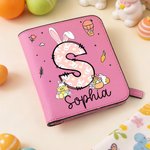 Personalised Easter Bunny Ears Initial PU Leather Wallet with Name Easter Gift for Girls
