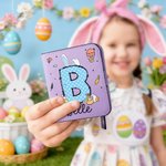Personalised Easter Bunny Ears Initial PU Leather Wallet with Name Easter Gift for Girls