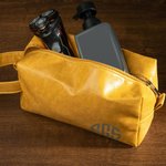 Personalized Engarved Monogram Waterproof Leather Toiletry Bag with Handle Groomsmen Anniversary Father's Day Gift for Men