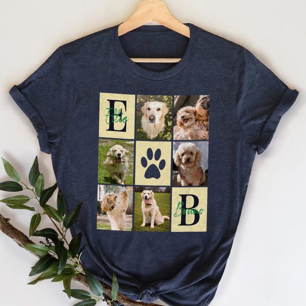 Personalized Paw Print Pet Photos Multicolor Kid Adult T-shirt Sweatshirt with Names and Initials Birthday Gift for Pet Lovers Owners