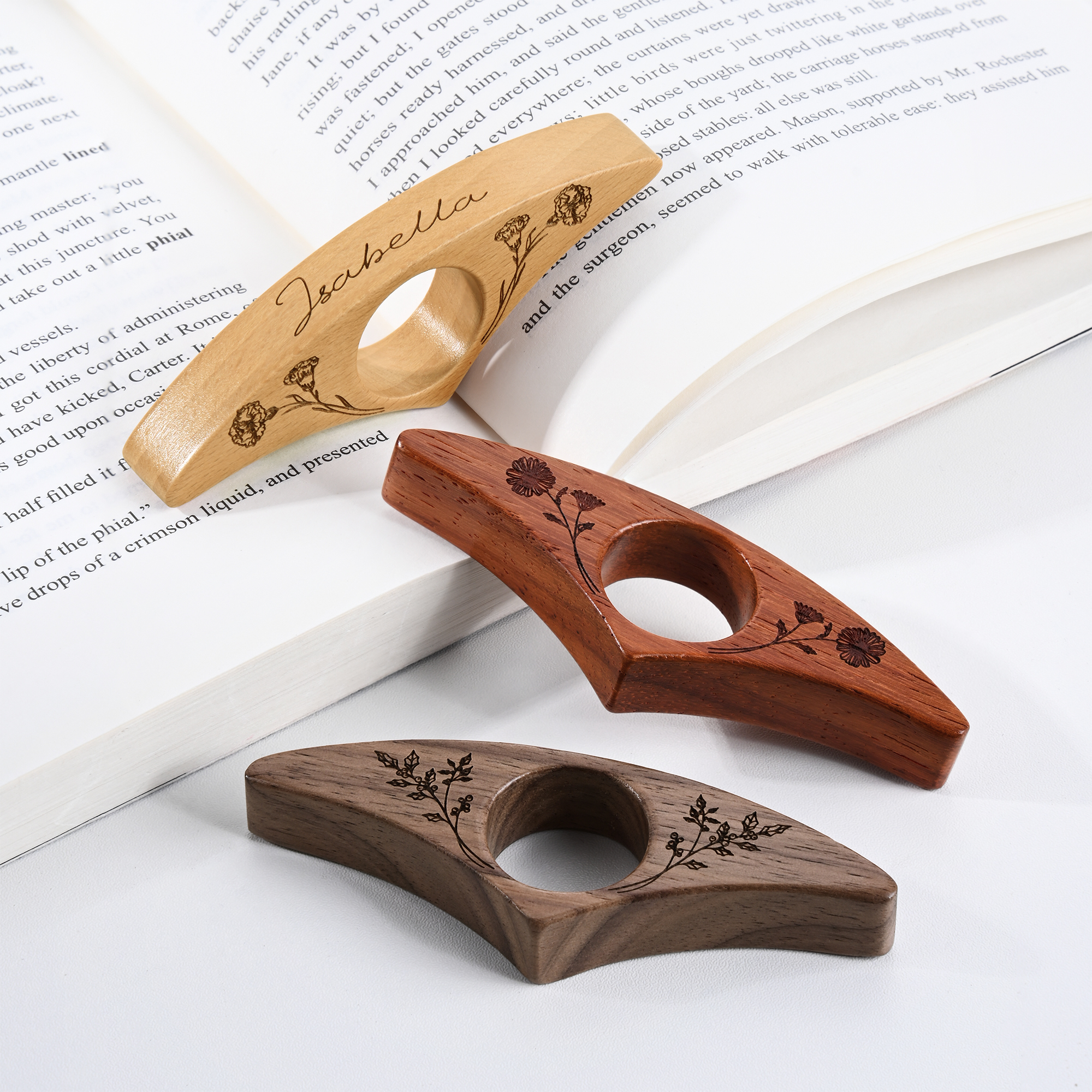 Porte-livres personnalisé en noyer naturel avec nom gravé Accessoires de lecture Cadeau d'anniversaire pour les amoureux du livre Les rats de bibliothèque