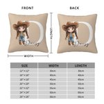 Personalised Cartoon Cowboy Cowgirl Soft Cushion Cover with Name and Initial Home Decor Birthday Gift for Boys Girls