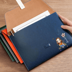 Personalized Cartoon Character Birth Flower PU Leather File Folder Briefcase with Name Business Trip Supplies Birthday Gift for Bookworms Family