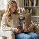Herradura Personalizada Cara de Caballo Foto Funda Almohada con Nombre Decoración de Hogar Cumpleaños Aniversario Regalo para Dueño de Caballo Amante