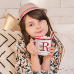 Personalised Cartoon Cute Animal Cloud 12 oz Coloured Rim Enamel Mug with Name and Initial Daily Use Birthday Gift for Boys and Girls