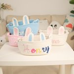 Personalised Cute Bunny Ears 100% Cotton Woven Storage Basket with Name Holiday Birthday Baby Shower Gift for Baby Kid