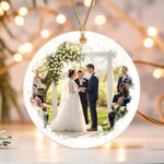 Ornamento personalizzato in ceramica con foto del nostro primo Natale con testo e data Regalo di Natale decorativo per coppie di nuovi sposi