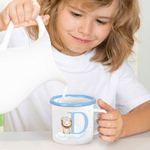 Personalised Cartoon Cute Animal Cloud 12 oz Coloured Rim Enamel Mug with Name and Initial Daily Use Birthday Gift for Boys and Girls