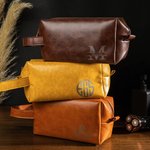 Borsa da toilette in pelle PU impermeabile con manico personalizzata con monogramma anniversario degli sposi regalo per festa del papà per uomo