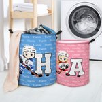 Personalized Cute Cartoon Ice Hockey Player Character Laundry Basket with Initial and Name Team Birthday Gift for Hockey Players Lovers