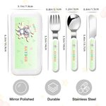 Personalisierte niedliche Cartoon Tier Kinder Messer Gabel Löffel 3 Stück Besteck Set mit Namen und Fall täglichen Gebrauch Geburtstagsgeschenk für Kinder