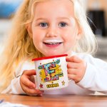 Personalised Comic Initial Multicolour 12 oz Enamel Mug with Name Birthday Back to School Gift for Kids