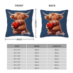 Personalized Cute Love Heart Highland Cow Soft Throw Pillow Cover with Name Home Decor Valentine's Day Birthday Gift for Family Friend Cow Lover
