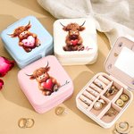 Personalized Cute Love Heart Highland Cow PU Leather Jewelry Box with Name Birthday Anniversary Valentine's Day Gift for Women