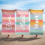 Personoitu värikäs raidallinen nopeasti kuivuva rantapyyhe täydellinen lahja perheelle ja ystäville