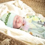 Set de manta y gorro personalizados de algodón 100% con guirnalda de flores y animales con nombre Regalo de cumpleaños para baby shower para recién nacidos