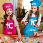 Conjunto de delantal y gorro de cocinero personalizado con diseño de animal nombre e inicial regalo de cumpleaños y fiestas para niños