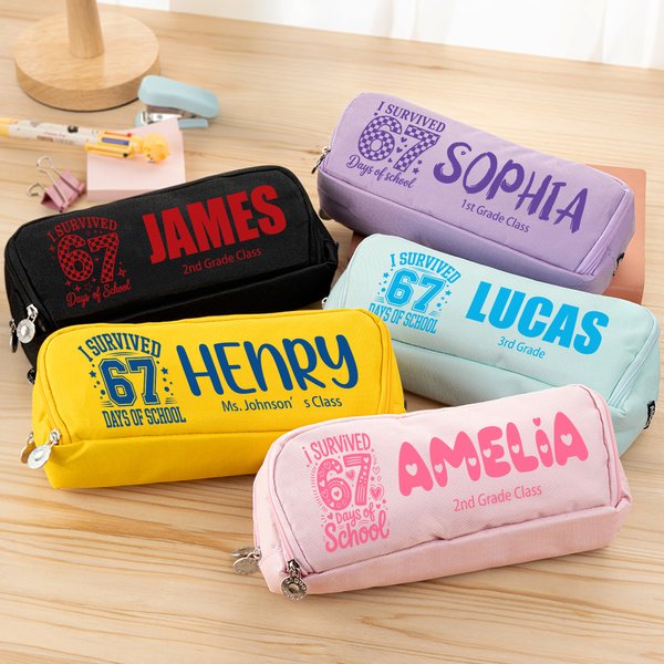Personalized I Survived 67 Days of School Pencil Case with Name and Class Back to School Birthday Gift for Boys Girls