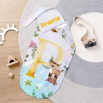 Set de manta y gorro personalizados de algodón 100% con guirnalda de flores y animales con nombre Regalo de cumpleaños para baby shower para recién nacidos