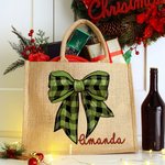 Sac en toile de jute réutilisable avec nom Cadeau de fête de Noël pour la famille et les enfants