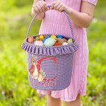 Personlig flerfärgad söt kanin med stor kapacitet rutig påskkorg med namn och initialer påskäggsjakt festgåva för barn