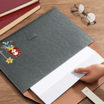 Personalized Cartoon Character Birth Flower PU Leather File Folder Briefcase with Name Business Trip Supplies Birthday Gift for Bookworms Family