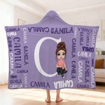 Personaje de dibujos animados personalizado Nube de palabras Suave manta con capucha con iniciales y nombres Decoración para el hogar Cumpleaños Aniversario Regalo para la familia Niños