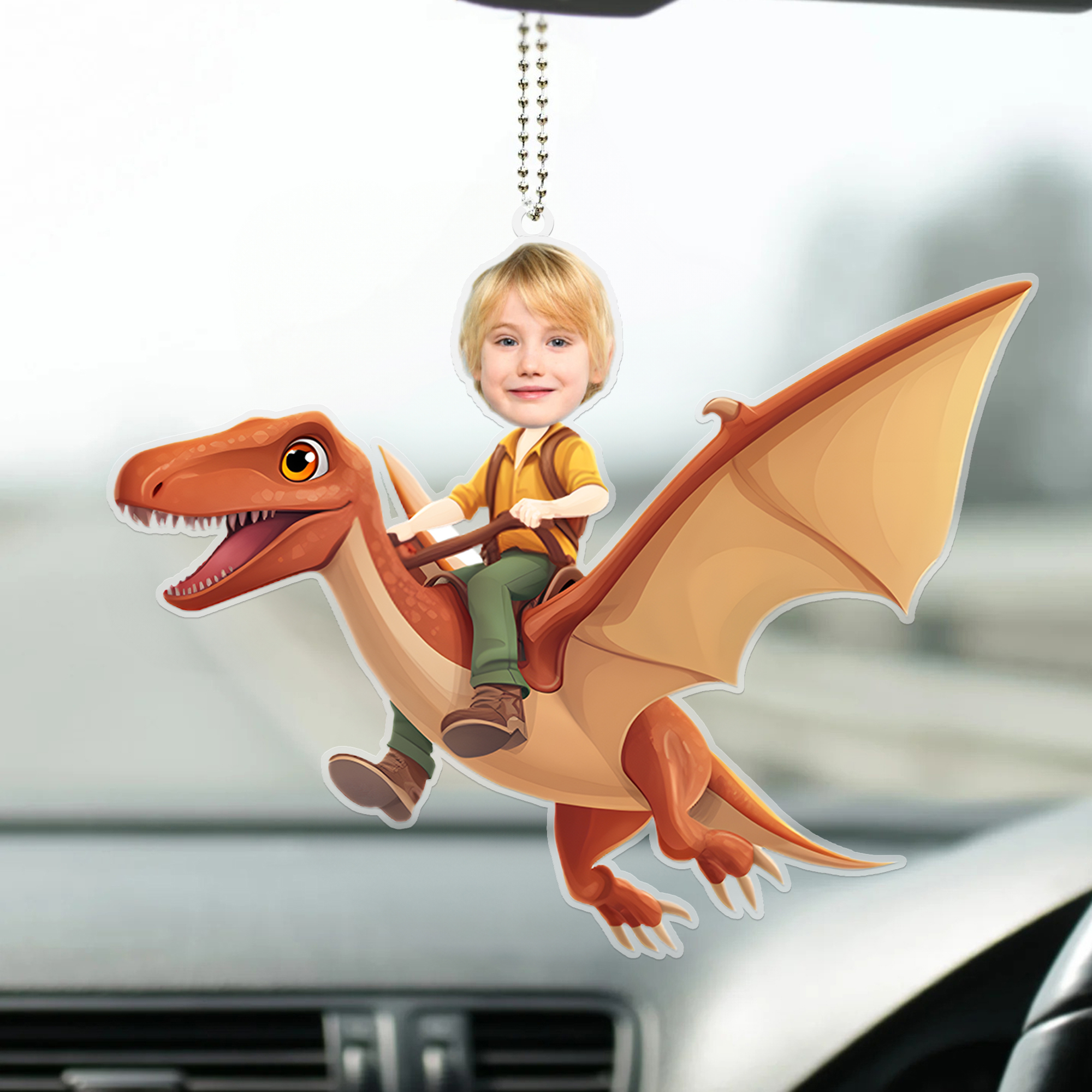 Ornement suspendu en acrylique avec photo de visage de dinosaure personnalisé Cadeau d'anniversaire pour la famille des propriétaires de voitures