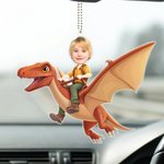 Personalizado cara foto dinosaurio acrílico colgante ornamento decoración del coche regalo de cumpleaños para los propietarios de automóviles de la familia