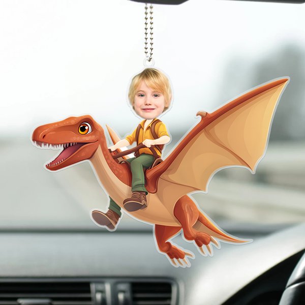Personalizado cara foto dinosaurio acrílico colgante ornamento decoración del coche regalo de cumpleaños para los propietarios de automóviles de la familia